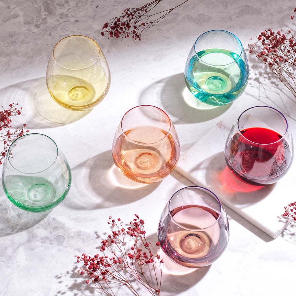 Hue Colored Stemless Wine Glasses 15 oz, Set of 6