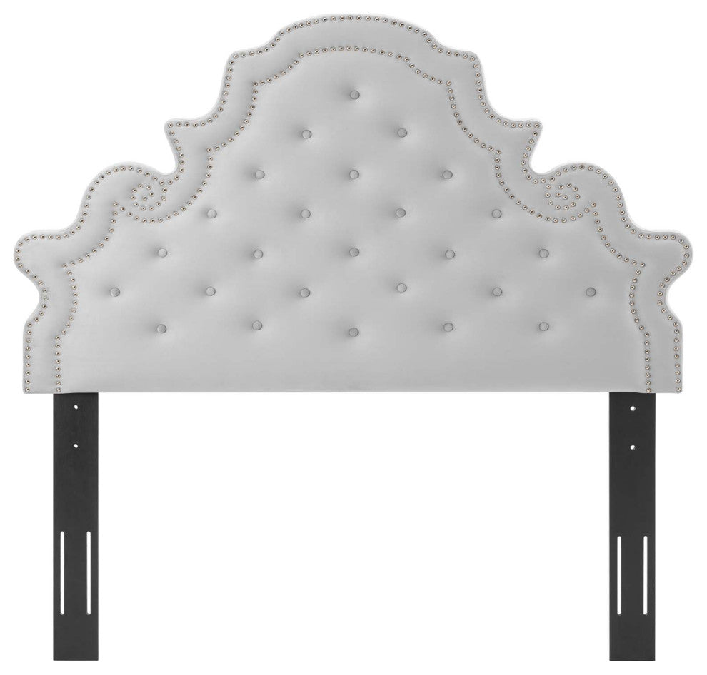 Tufted Headboard, Full Queen Size, Velvet, Light Gray, Modern Contemporary