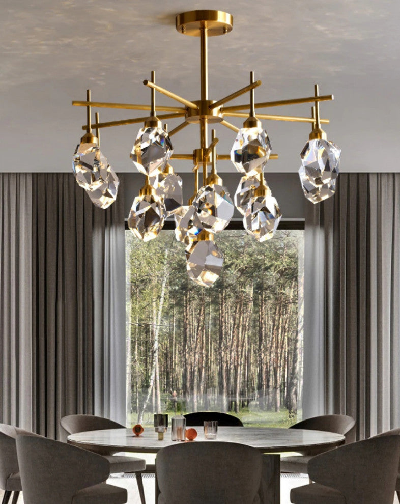 Gold Diamond Crystal Three Layer Led Copper Creative Chandelier, 13lights