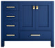 CastelloUSA Yamyam 35" Right Offset Single Vanity, Base Only, Blue, Gold Handles
