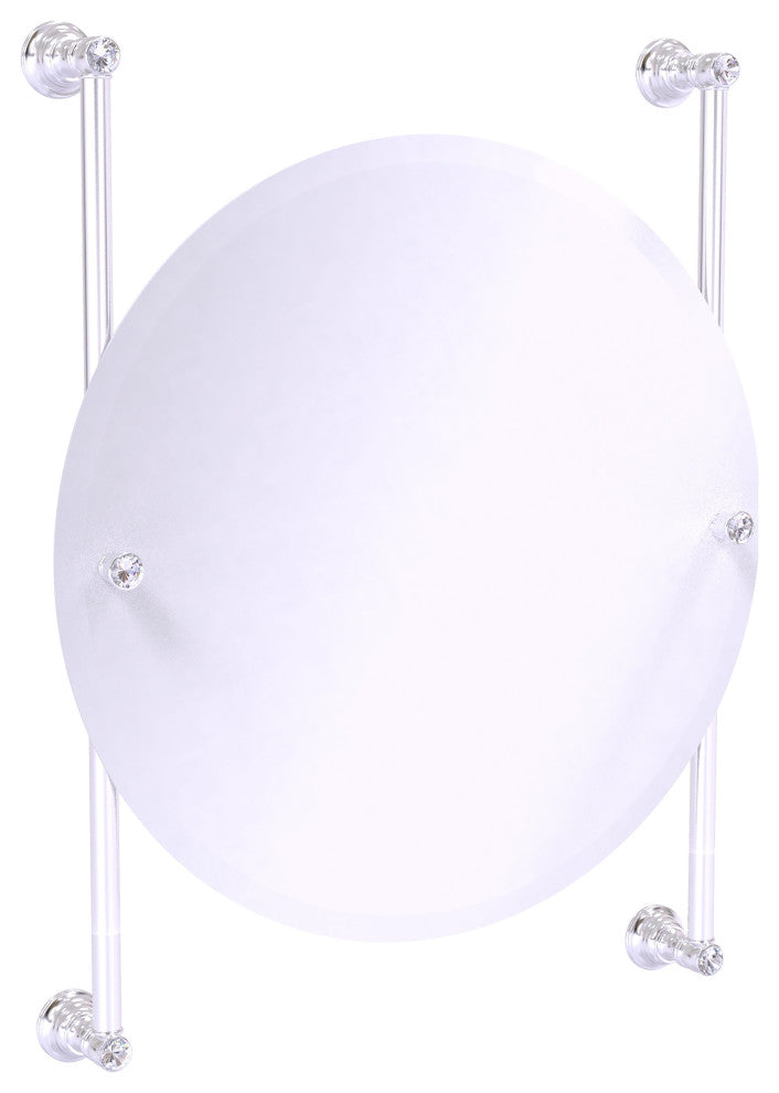 Carolina Crystal Round Frameless Rail Mounted Mirror, Satin Chrome