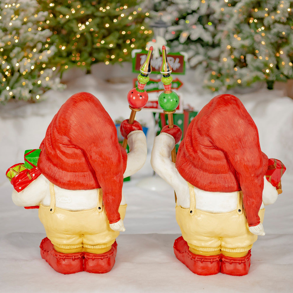 Set of 2 Santa Gnome Statue Holding Gifts
