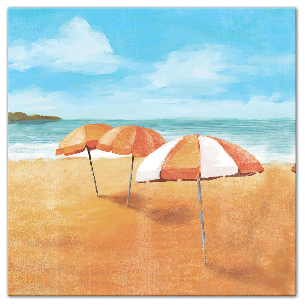 Striped Beach Umbrellas 16x16 Canvas Wall Art