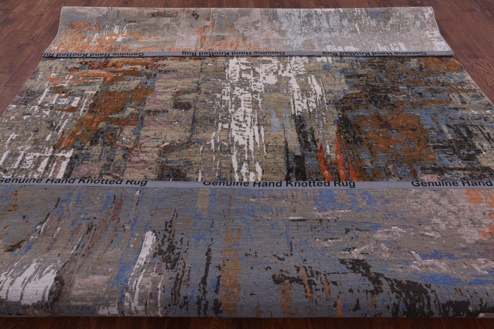 Wool and Silk Abstract Handmade Rug 9' 0" X 12' 1" Q6836