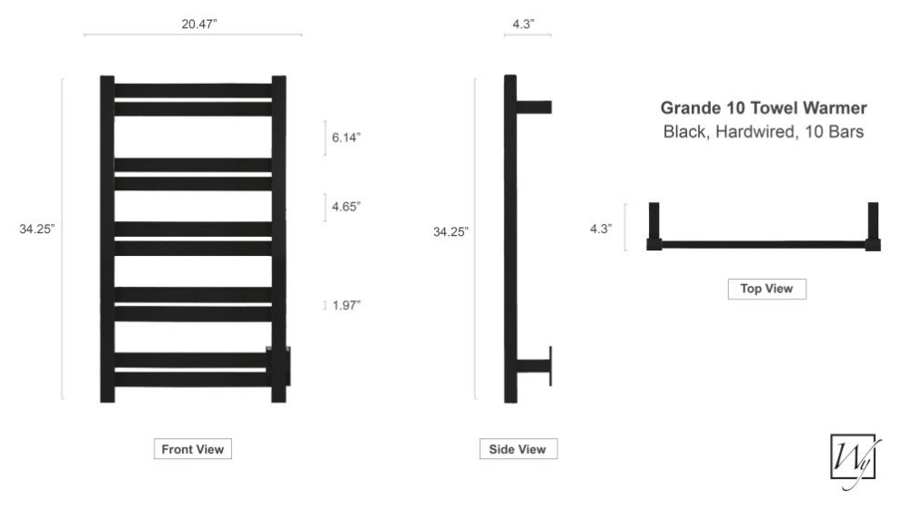 Grande Towel Warmer, Black, 10 Bars