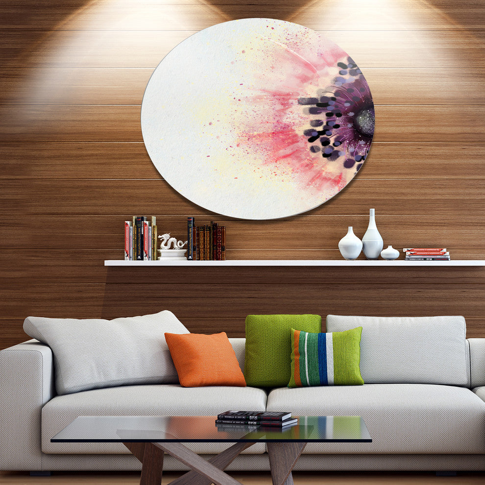 Pink Purple Abstract Flower Sketch, Floral Disc Metal Artwork, 36"