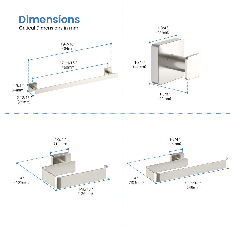 Blaze 5 Piece Bathroom Hardware Set, Brushed Nickel