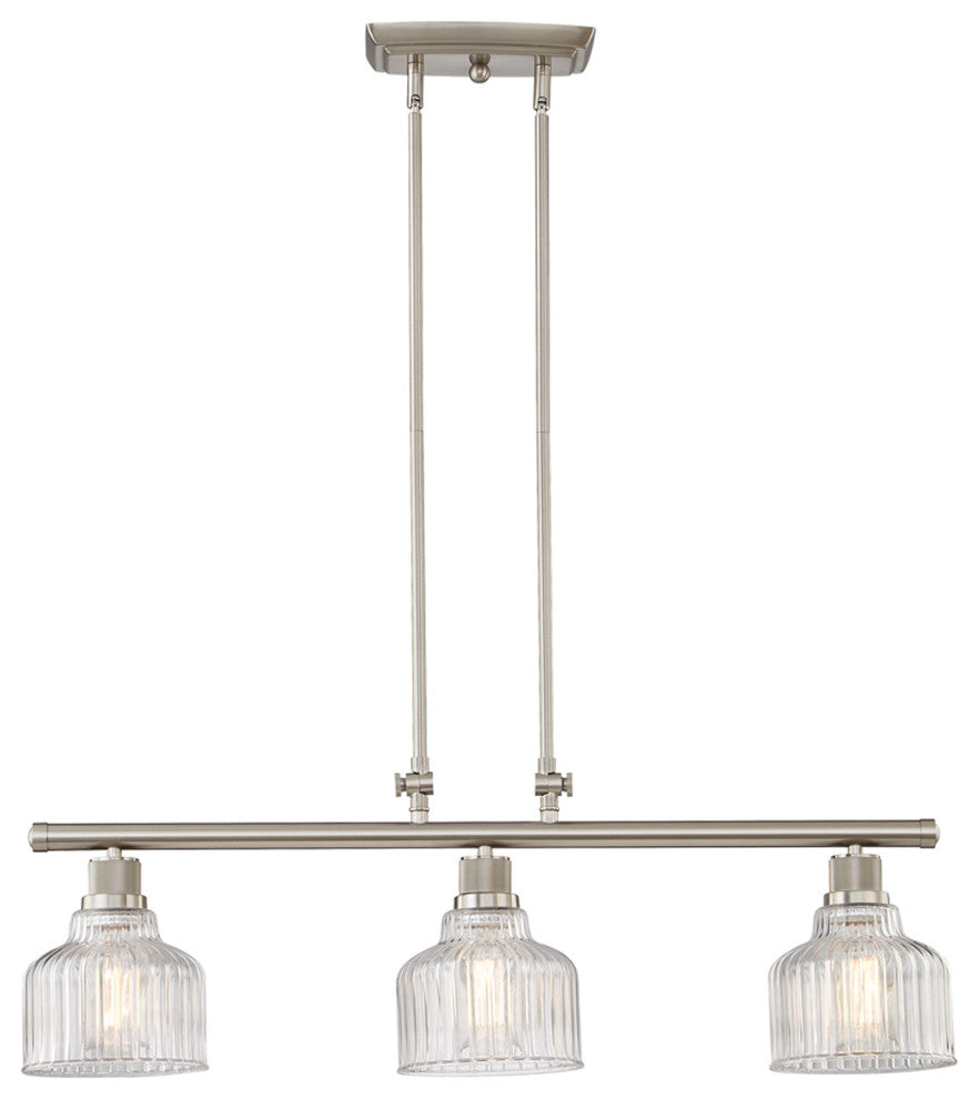 3 Light Island in Satin Nickel with Clear Glass