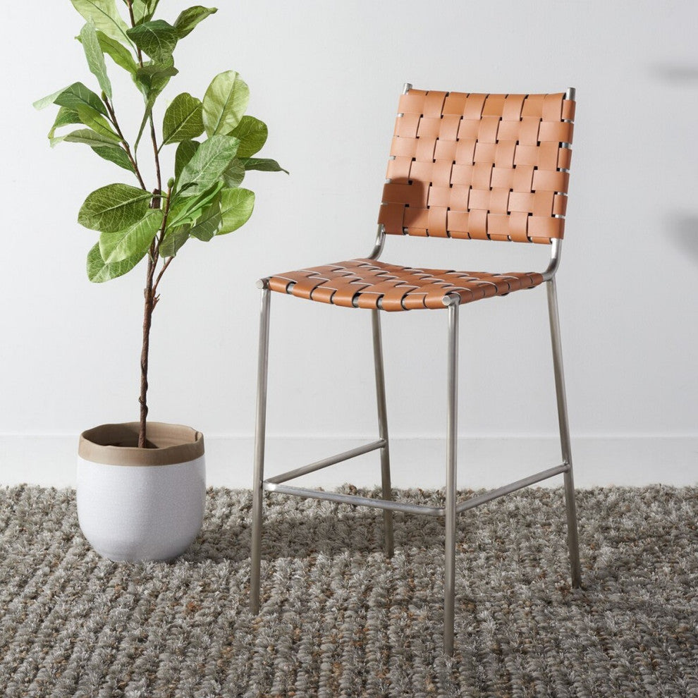 Safavieh Bahari Woven Counter Stool, Cognac/Silver