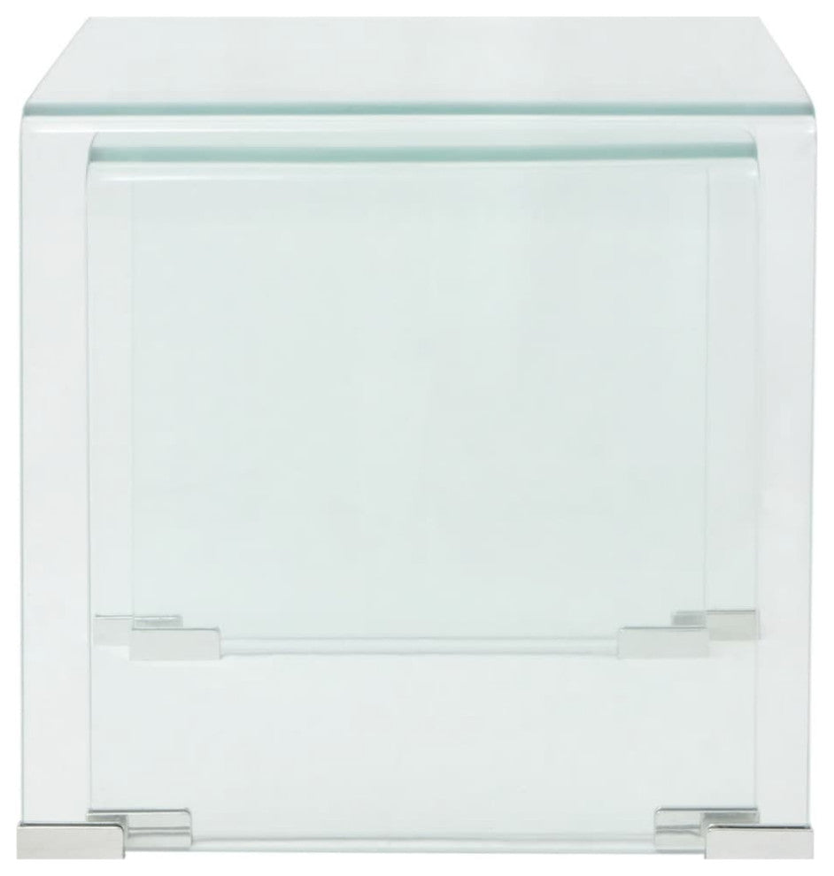 vidaXL Two Piece Nesting Table Set Tempered Glass Clear