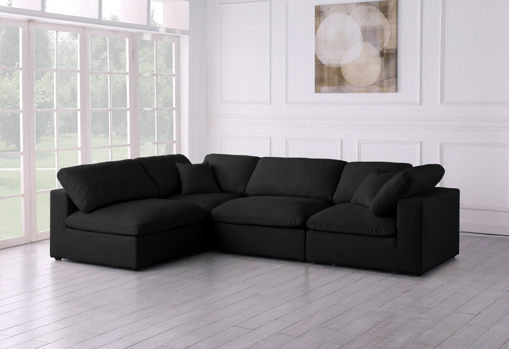 Plush Velvet / Down Standard Comfort L-Shaped Modular Sectional, Black, 4-Piece: 2 Armless Chair, 2 Corner Chair