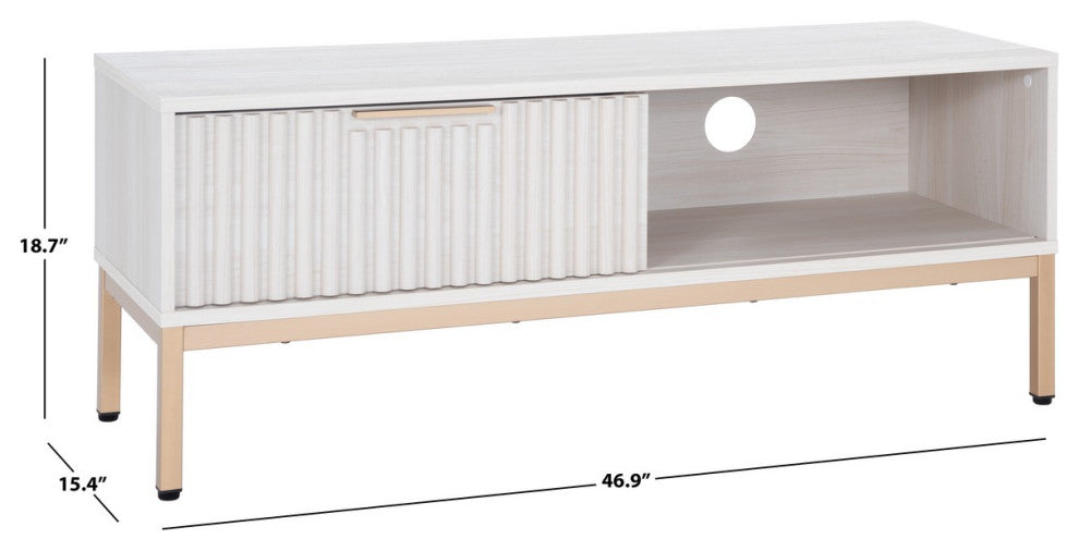 Safavieh Lylia 1 Door Media Stand, Bleached White/Gold