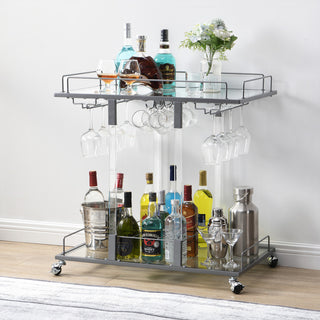 Lifestyle image of cart in interior with bottles and décor.