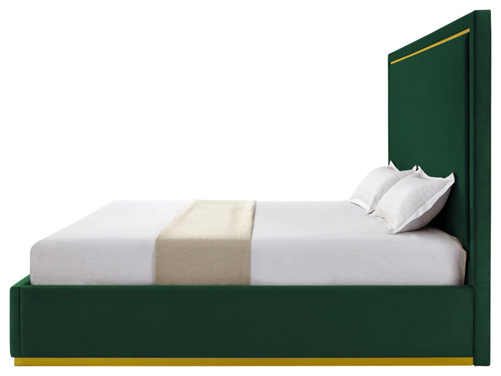 Inspired Home Marceline Bed Upholstered, Hunter Green Velvet King
