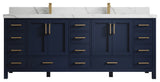 Willow Collections Malibu Vanity, Navy Blue, Calacatta Quartz, 84"