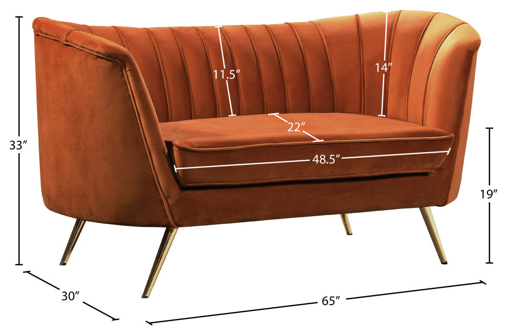 Margo Velvet Upholstered Set, Cognac, Loveseat