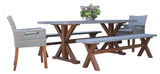 5-Piece Eucalyptus Dining Set With Matching Benches and Wicker Captain's Chairs