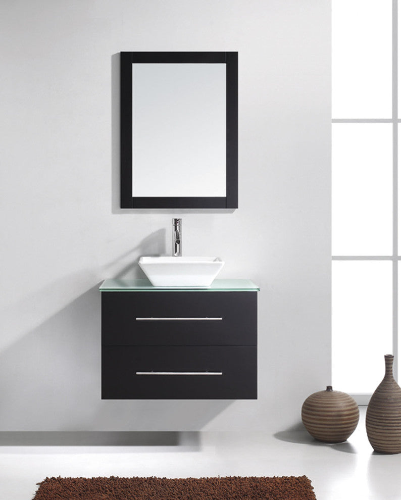 Virtu Marsala 29" Single Bathroom Vanity, Espresso, Faucet, Mirror