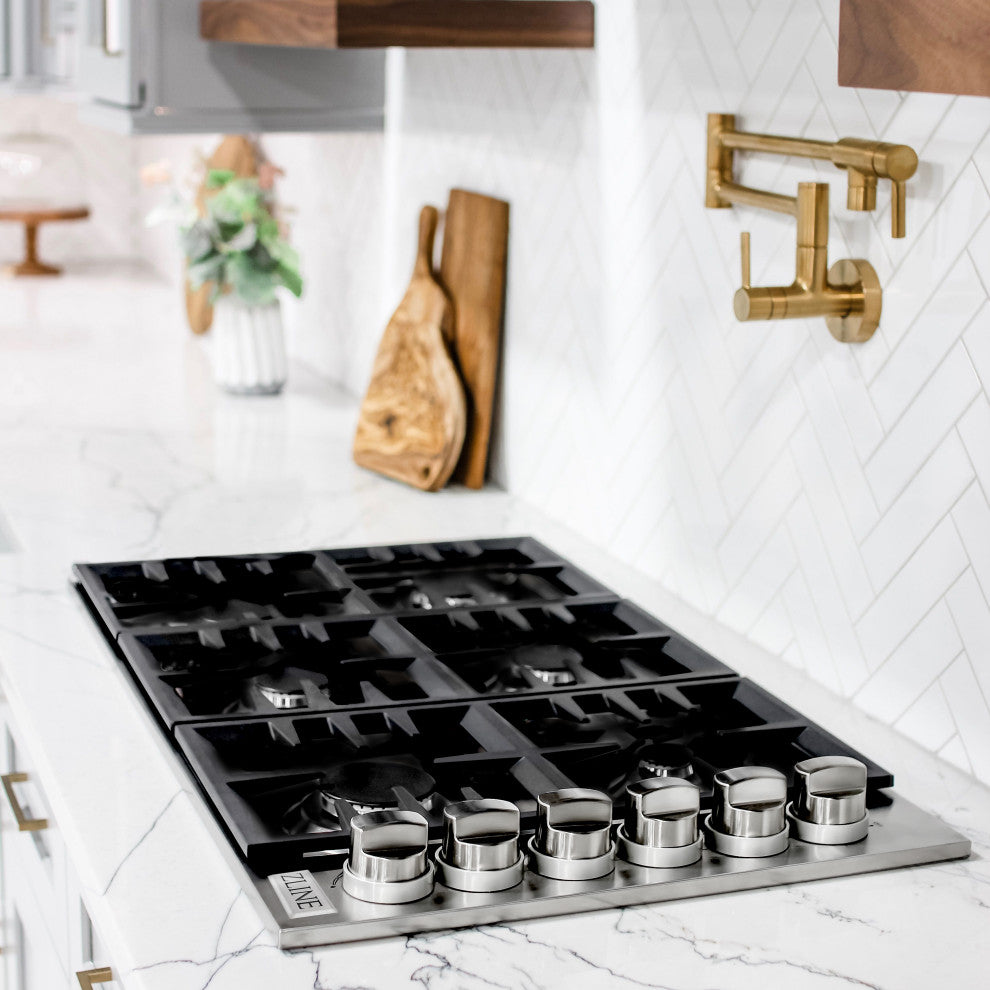 ZLINE 36" Dropin Gas Stovetop with 6 Gas Burners and Black Porcelain Top