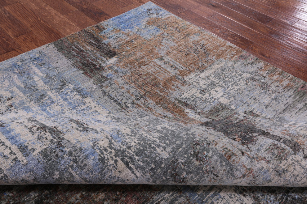 8' 2" X 10' 2" Abstract Handmade Wool and Silk Rug Q8884