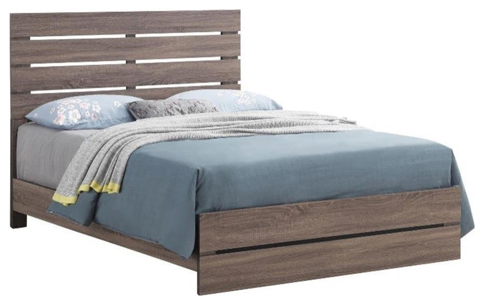 Pemberly Row Farmhouse Wood Eastern King Panel Bed in Barrel Oak