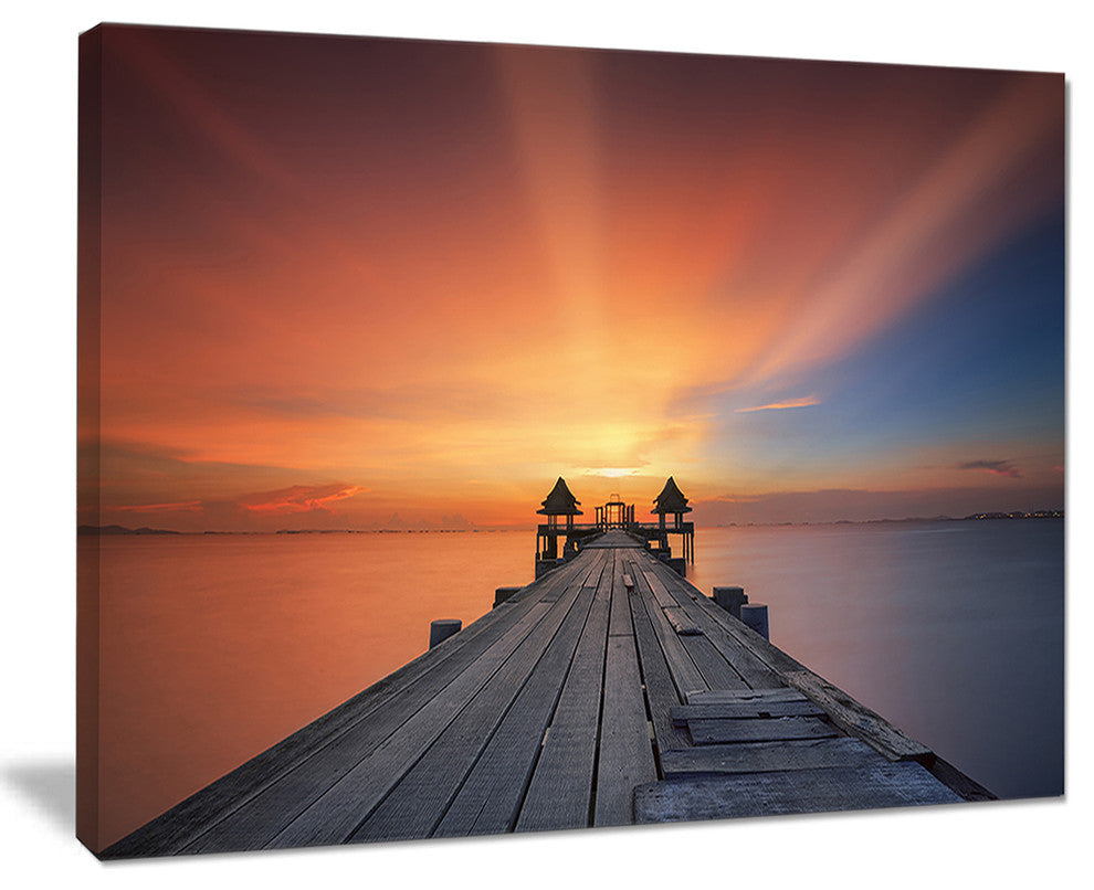 "Wooden Bridge Under Illuminated Sky" Sea Pier Wall Art, 40"x30"
