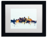 Michael Tompsett 'Edmonton Canada Skyline Blue' Matted Framed Art, 11x14