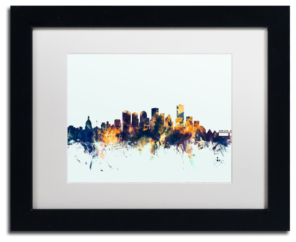 Michael Tompsett 'Edmonton Canada Skyline Blue' Matted Framed Art, 11x14