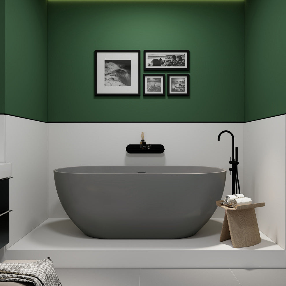 Stone Resin Matte Freestanding Soaking Bathtub, Gray, 59 in.