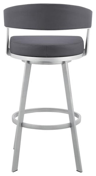 Armen Living Bronson 29" Faux Leather Bar Stool in Gray/Stainless Steel