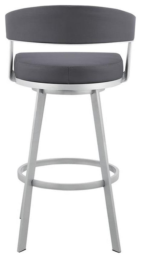 Armen Living Bronson 29" Faux Leather Bar Stool in Gray/Stainless Steel