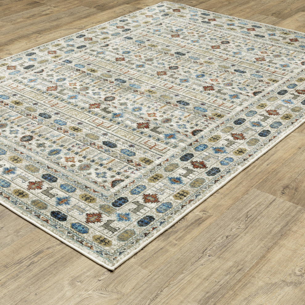 Vander Tribal Border Ivory/Multi Indoor Area Rug, Ivory, 7'10"x10'