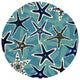 8' Blue Hand Woven UV Treated Coastal Starfish Round Indoor Outdoor Area Rug