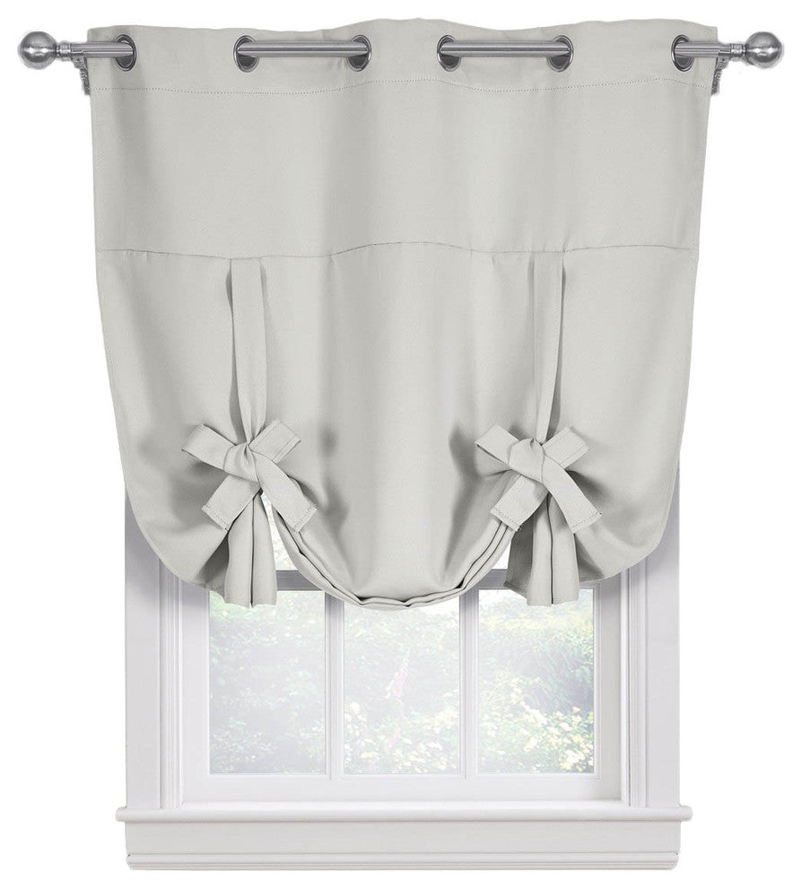 Ava Blackout Curtains Grommet Tie Up Shade, Grayish White, 46"x63"