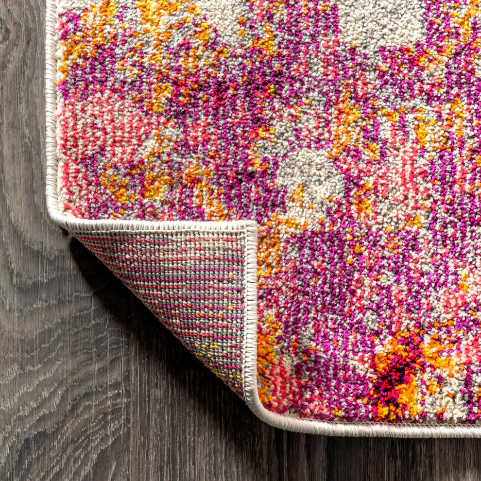 Contemporary POP Modern Abstract Area Rug, Pink/Orange, 8 X 10