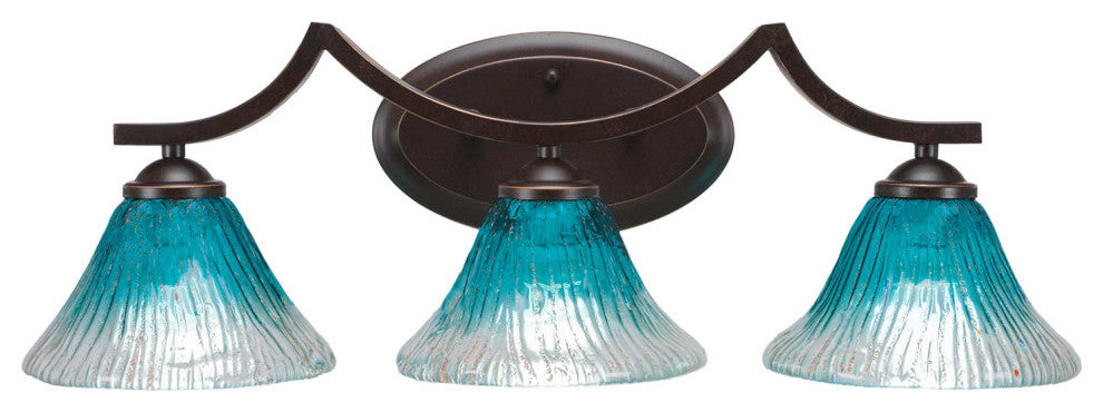 Zilo 3-Light Bath Bar, Dark Granite Finish With 7" Teal Crystal Glass