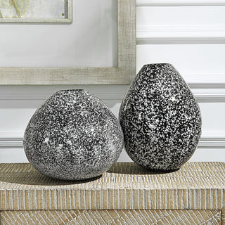 Uttermost 18097 Cosmic 10" Tall Ceramic Vase - Set of 2 - Black / White