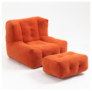 Memory Foam Padded Bean Bag Sofa with Ottoman, Comfy Velvet, Red