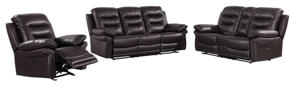 132" Comfortable Brown FauxLeather Sofa Set With a Console Loveseat