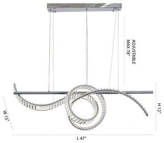 2-Light Dimmable Chrome Steel LED Chandelier With Clear Crystal