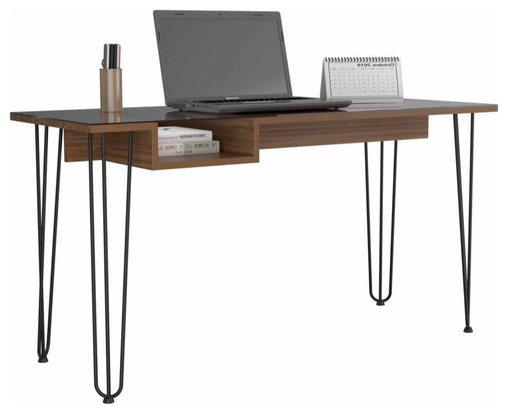Kyoto 140 29-inch Tall Writing Desk with Hairpin Legs, Mahogany