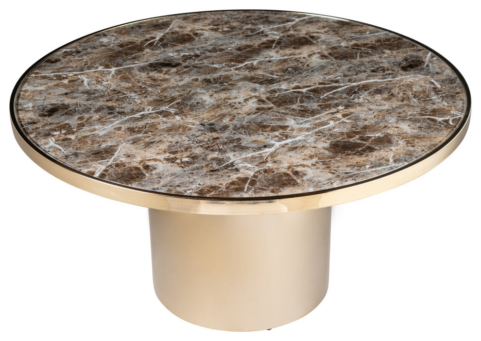 Taylor Round Pedestal Coffee Table, Brown and Gold
