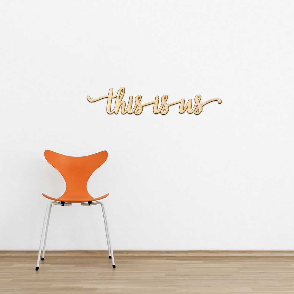 This Is Us Script Wood Word Wall Art Sign Unfinished, 36"x7"