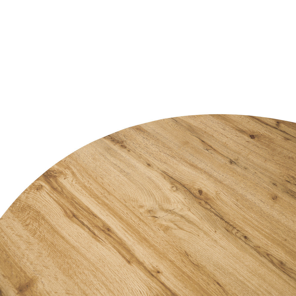Ravenna 47" Round Dining Table MDF Tabletop in Geometric Metal Base, Natural Wood