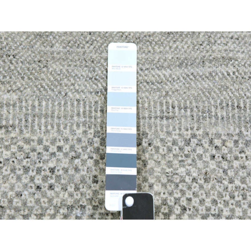 Pastel Gray Hand Knotted Grass Design Organic Undyed Wool Runner Rug 2'6"x10'2"