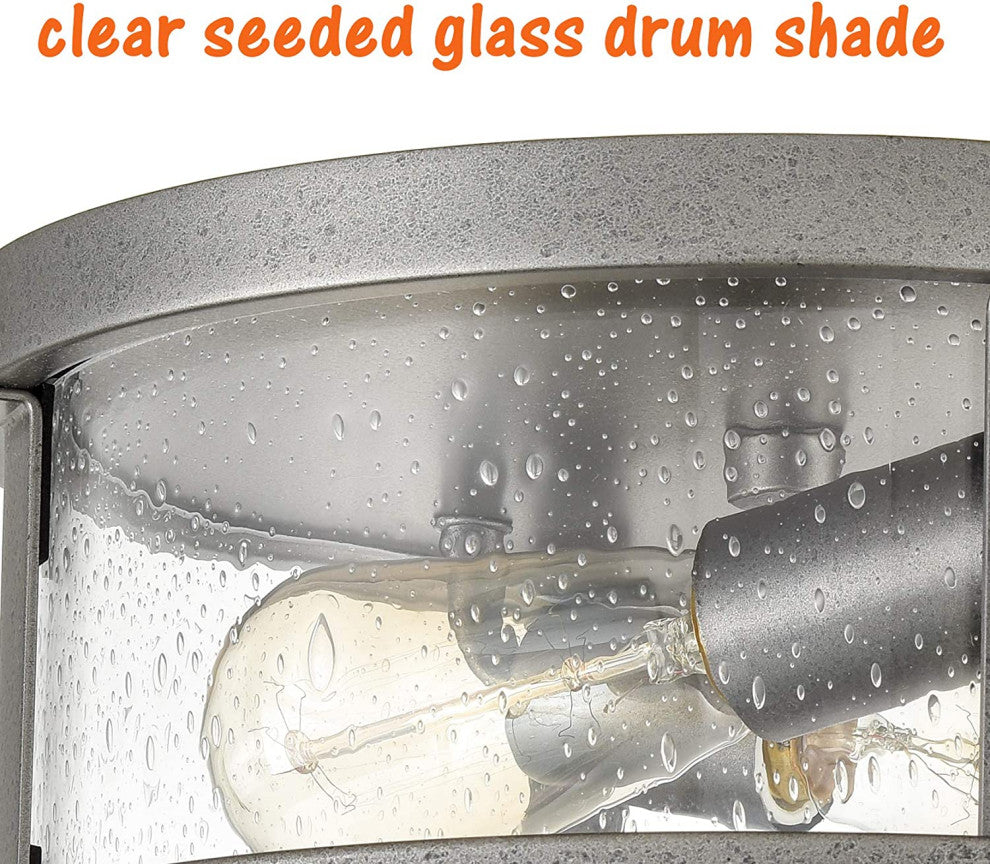 2 Light Drum Flush Mount Ceiling Light, Farmhouse, Industrial, Glass