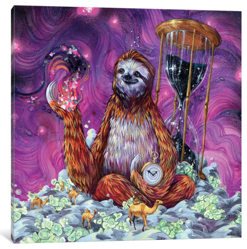 "Time Master Poop Sloth" by Black Ink Art, Canvas Print, 12"x12"