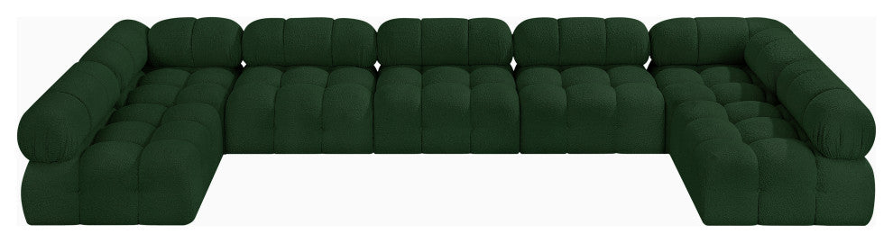 Ames Boucle Fabric U-Shaped Modular Sectional, Green, 7-Piece: 5 Armless Chair, 2 Corner Chair - A