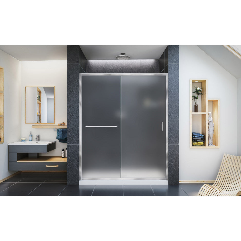 DreamLine Infinity-Z Frameless Sliding Shower Door, Frosted Glass, 56"-60"