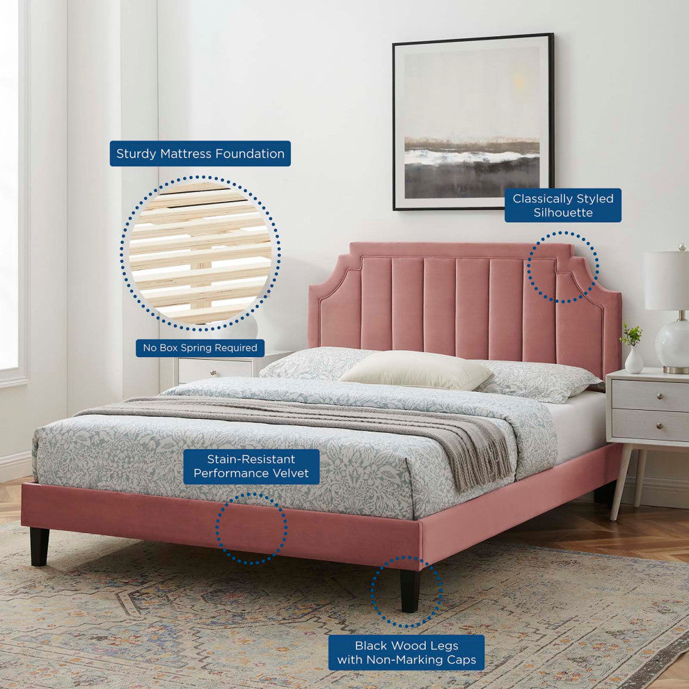 Platform Bed Frame, Twin Size, Velvet, Pink, Modern Contemporary, Bedroom Master